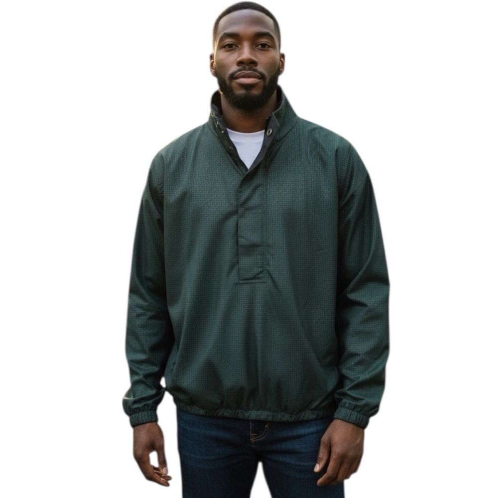 DryJoys by FootJoy Green Houndstooth 1/2 Zip Rain, Wind Golf Jacket L New